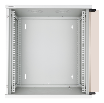DELTACO 19" Cabinet, 12U, 540x450mm, floor standing or wall mounted, glass door, white.