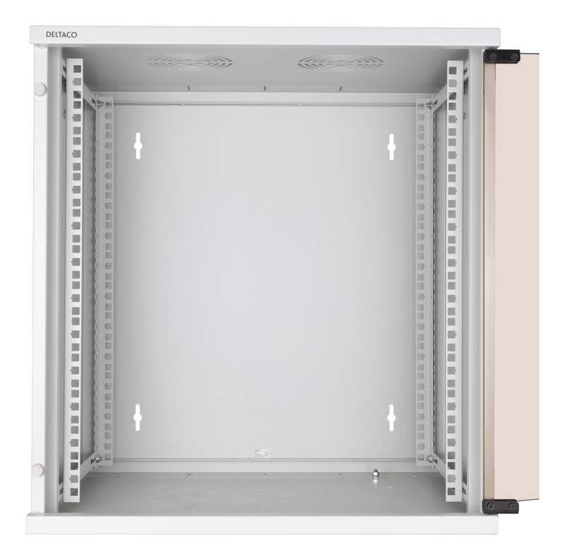 DELTACO 19" Cabinet, 12U, 540x450mm, floor standing or wall mounted, glass door, white.
