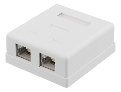 DELTACO skärmat vägguttag, utanpåliggande FTP 2xRJ45, Cat6A, vit