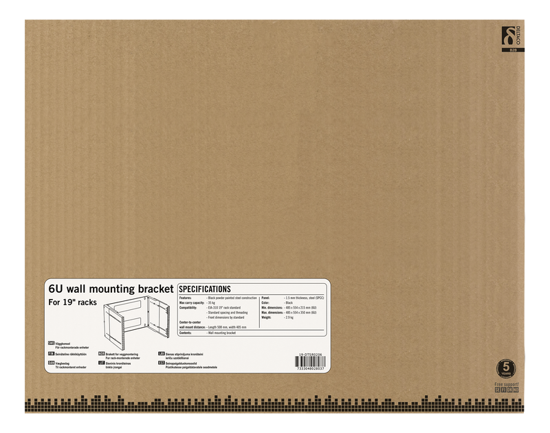 DELTACO 19" wall mount rack with adjustable depth, 6U, 35kg load