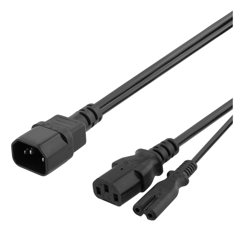 Apparatkabel 0,2m, C14 - C13+C7, svart