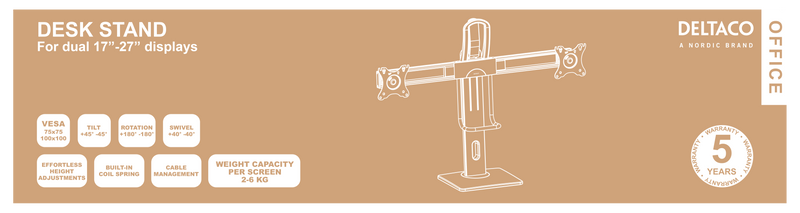 DELTACO Office Vertical Lift Dual Monitor Stand