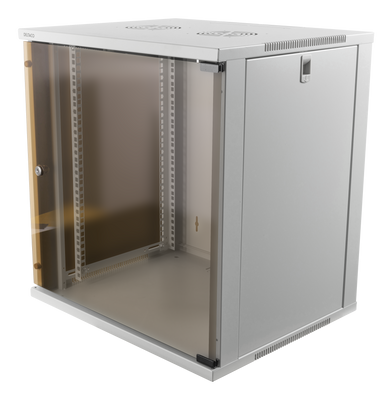 DELTACO 19"-skåp, 12U, 540x450mm, stående eller väggmonterat, glasdörr, vit