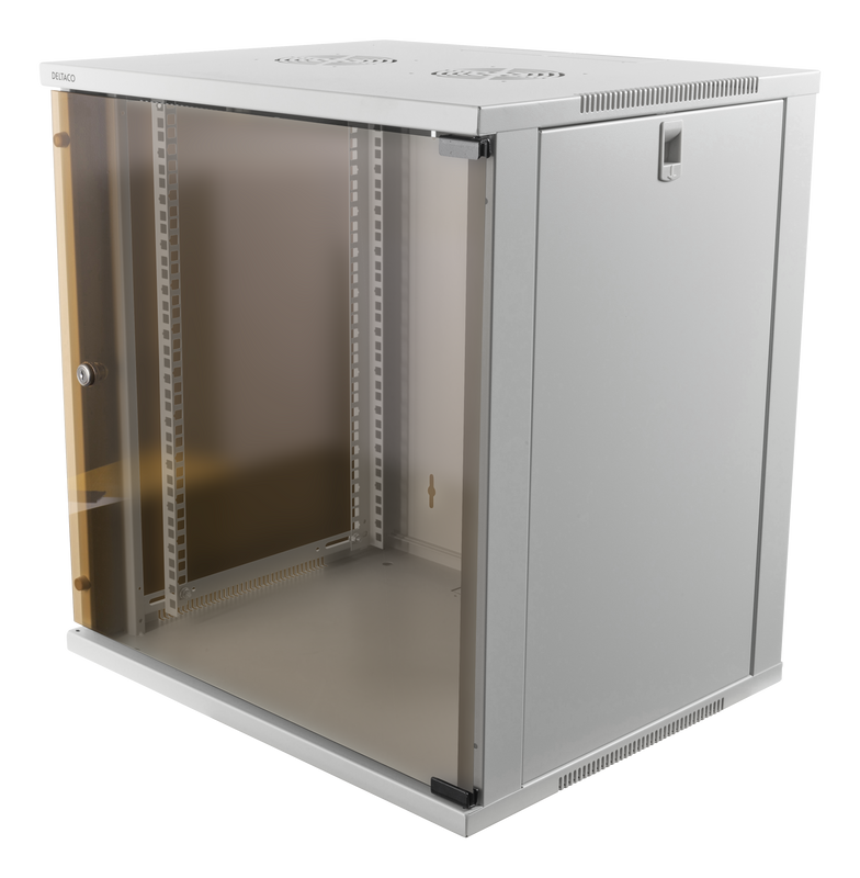 DELTACO 19" Cabinet, 12U, 540x450mm, floor standing or wall mounted, glass door, white.
