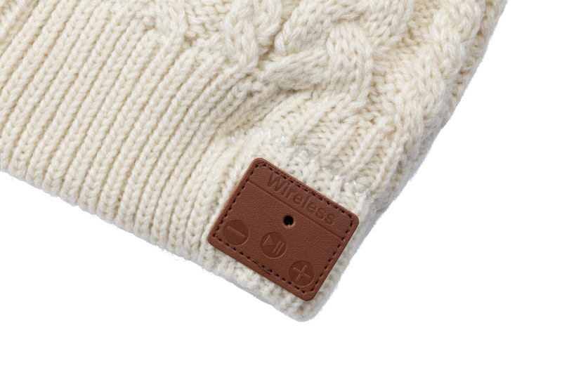 Mössa med inbyggda hörlurar, vit