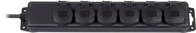 Grenuttag 2m, 6xCEE 7/4, 1xCEE 7/7, IP 44, svart