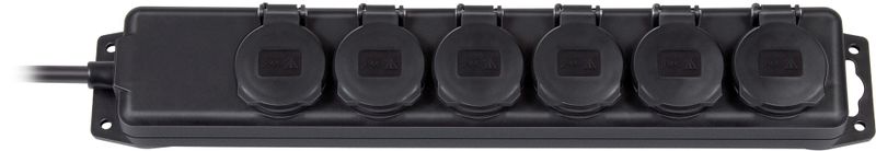 Power strip 2m, 6xCEE 7/4, 1xCEE 7/7, IP 44, black.