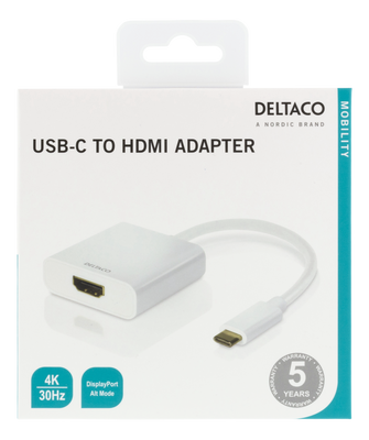 DELTACO USB-C to HDMI adapter, 4096x2160 30Hz, white