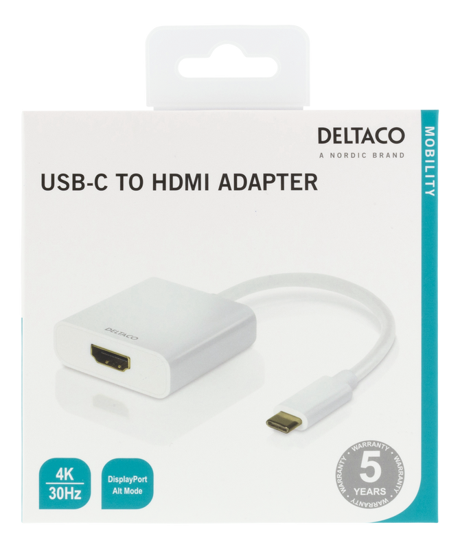 DELTACO USB-C to HDMI adapter, 4096x2160 30Hz, white
