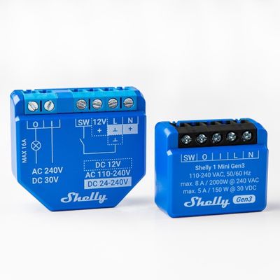 Enkanalig fjärrströmbrytare för inbyggnad WiFi & Bluetooth - Shelly 1 mini Gen3