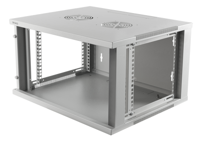 DELTACO 19" cabinet, 6U, 540x450mm, standing or wall-mounted, glass door, white.
