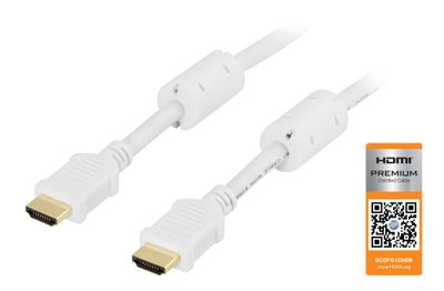 HDMI kabel 0,5m, Premium High Speed HDMI with Ethernet, vit