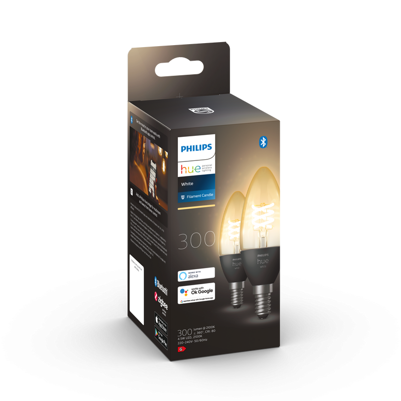 Hue White 4.5W Filament Candle E14 2 Pack