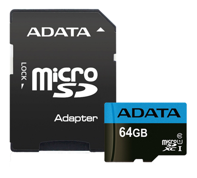 ADATA microSDXC - 64GB - UHS-I Class 10 A1 ink adapter