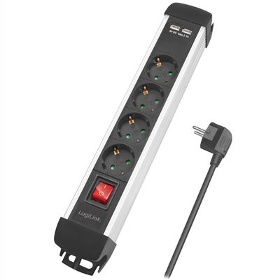 Grenuttag 4-väg 2xUSB Brytare 1,5m monterbar