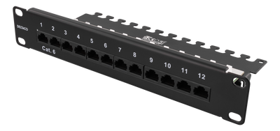 DELTACO 10” patchpanel, 12xRJ45, Cat6, 1U, Krone LSA, oskärmad, metall