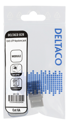 DELTACO Cat6A Keystone-uttag, "Tool-free"/110, plast, 90, vit
