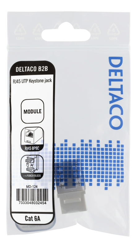 DELTACO Cat6A Keystone-uttag, "Tool-free"/110, plast, 90, vit