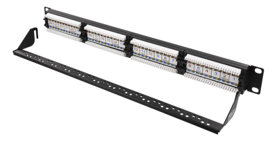 DELTACO 19" patch panel, 24xRJ45, Cat6, UTP, Krone jacks, 1U, black.