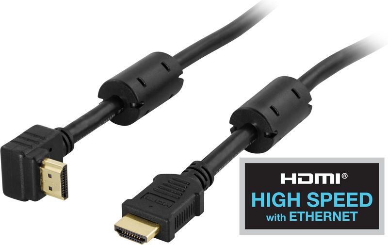 Vinklad HDMI kabel 2m, High Speed HDMI with Ethernet, svart