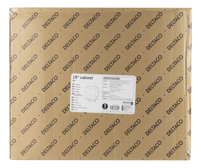 DELTACO 19" cabinet, 9U, 540x450mm, standing or wall-mounted, glass door, white