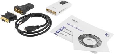 DELTACO PRIME USB 3.0 till DVI/HDMI/VGA-adapter,  2048x1152, vit