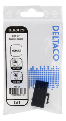 DELTACO Cat6 Keystone-skarv, oskärmat, 2xRJ45, plast, 180, svart