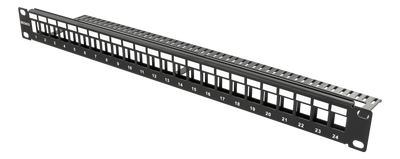 DELTACO 19" patchpanel, 24 portar, utan kontakter, 1U, svart