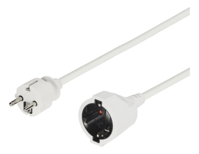 Förlängningskabel 3m, CEE 7/7, CEE 7/4, greppvänlig, vit