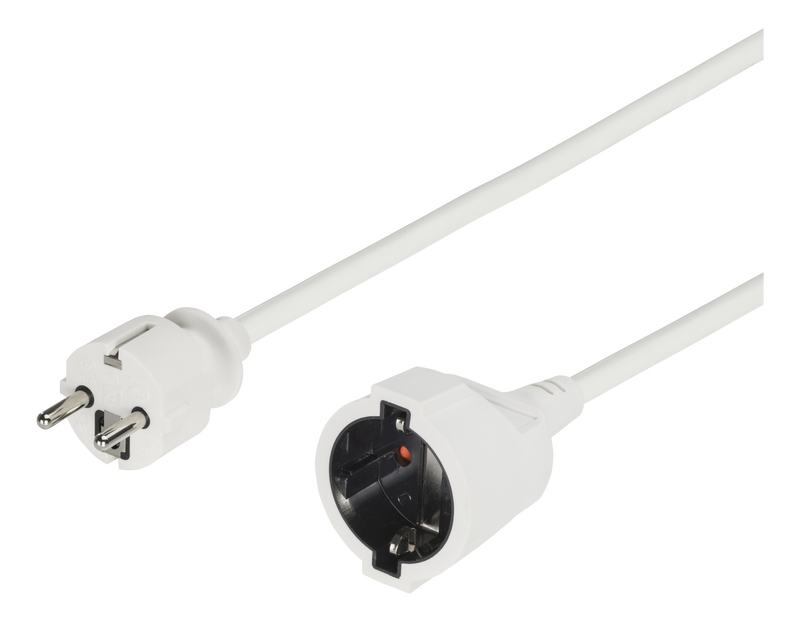 Förlängningskabel 3m, CEE 7/7, CEE 7/4, greppvänlig, vit