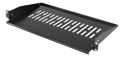 DELTACO 19" Fast hylla, 1U, SPCC, ventilationshål, svart