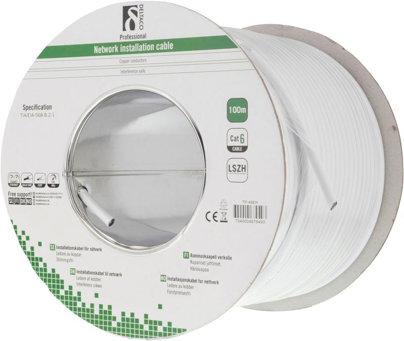 DELTACO LSZH FTP installationskabel, Cat6, 100m, vit