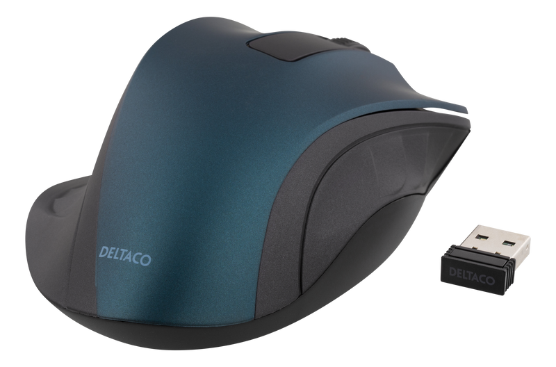 DELTACO trådlös optisk mus 2,4GHz, 3 knappar med scroll, blå