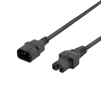 Förlängningskabel 0,5m, IEC C15 - IEC C14, svart