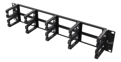 DELTACO 19” kabelhanterare, metall/plast, 10 öglor, genomföring, 2U