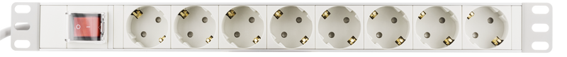 Power Strip 3m, 8x CEE 7/4 sockets, 1x CEE 7/7 socket, switch, white.