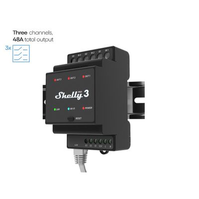 Shelly Pro 3 - three-channel relay for DIN rail.