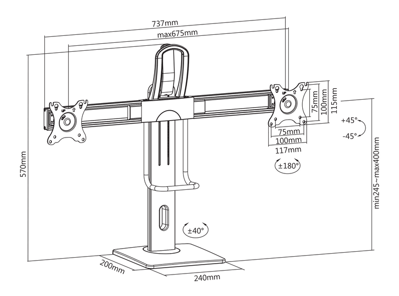DELTACO Office Vertical Lift Dual Monitor Stand