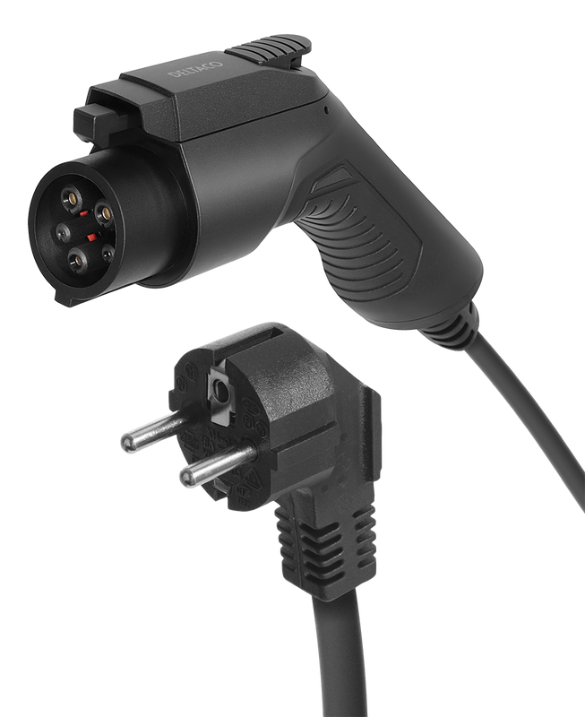 e-Charge laddkabel, Schuko till typ 1, 1 fas, 3,6KW, 5m, svart