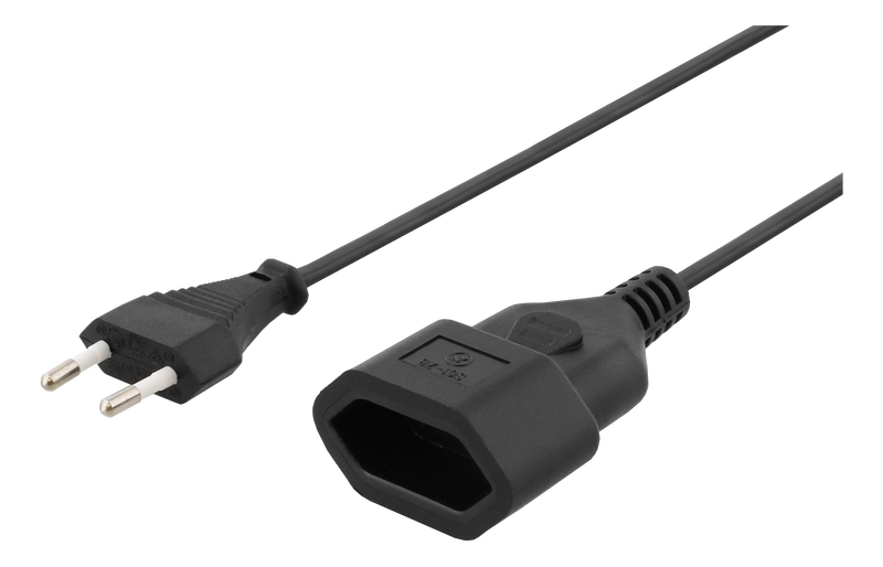 Ojordad apparatkabel 1m, CEE 7/16 till IEC 60906-1, svart