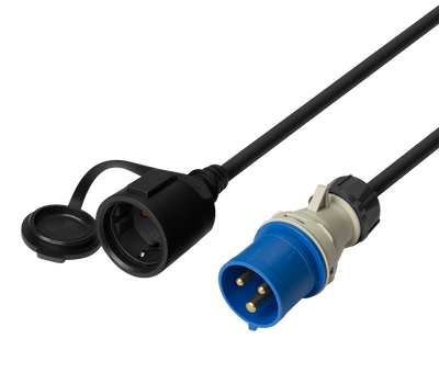 Adapterkabel CEE 1-fas 16A - Schuko 7/3 uttag, 1m