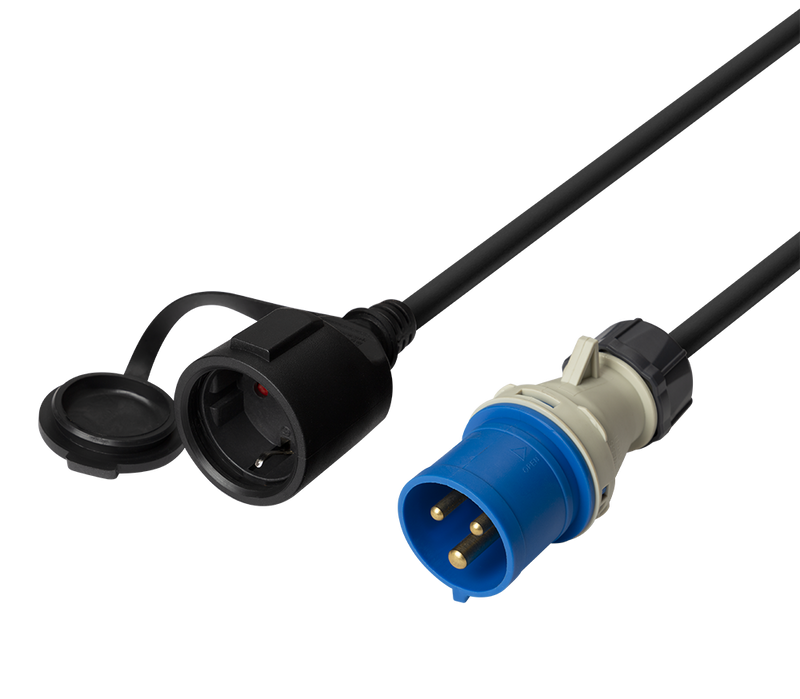 Adapterkabel CEE 1-fas 16A - Schuko 7/3 uttag, 1m