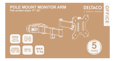 DELTACO Office Full-motion Pivot pole mount monitor arm