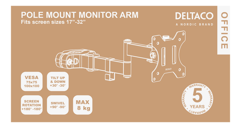 DELTACO Office Full-motion Pivot pole mount monitor arm