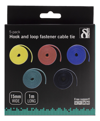 DELTACO kabelsorteringskit, kardborrband i olika färger, 5-pack