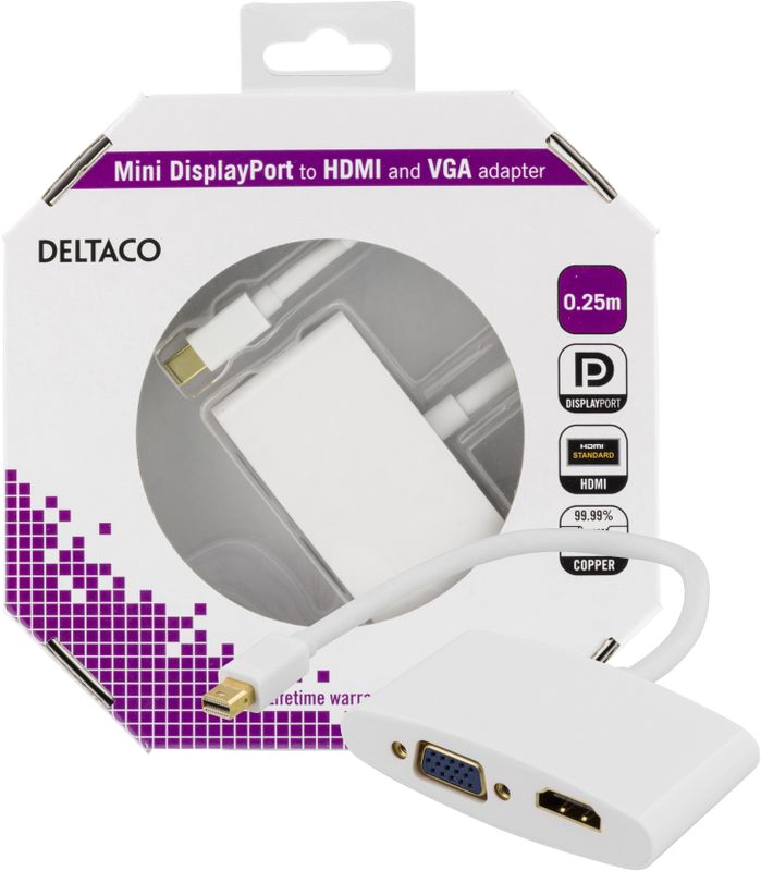 Mini DisplayPort to HDMI and VGA adapter, 0.25m, white