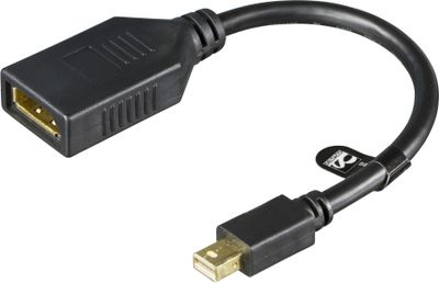 Mini DisplayPort to DisplayPort 0.2m, Ultra HD at 60Hz, black.