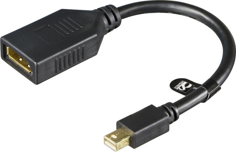 Mini DisplayPort to DisplayPort 0.2m, Ultra HD at 60Hz, black.