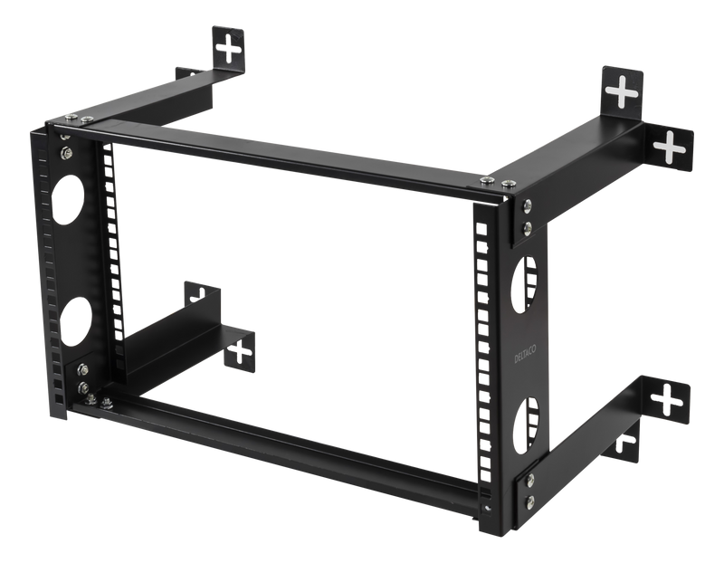 DELTACO 19" wall mount rack, 6U, 35kg load capacity, steel, mounting kit, black.