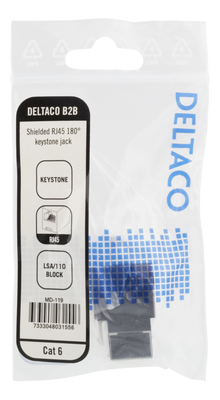 DELTACO Cat6 skärmat Keystone-uttag, LSA/110-terminering, plast, 180, vit/metall